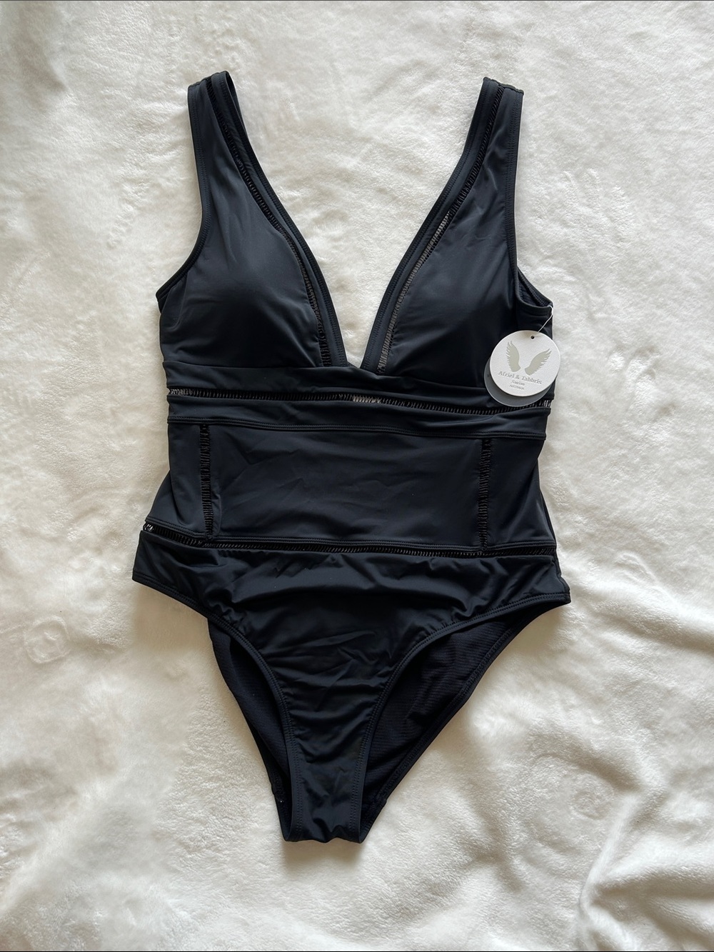 Afriel & Tabbris - Veronica Black Ladder  One-Piece Swimsuit w/Plunge Neck